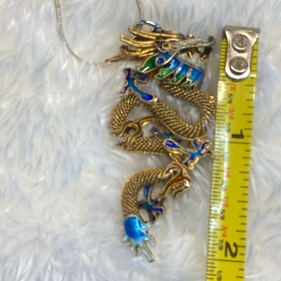 Antique CHINESE DRAGON Gold Gilt 925 Sterling Silver Cloisonné Brooch/Pendant. - Picture 14 of 15